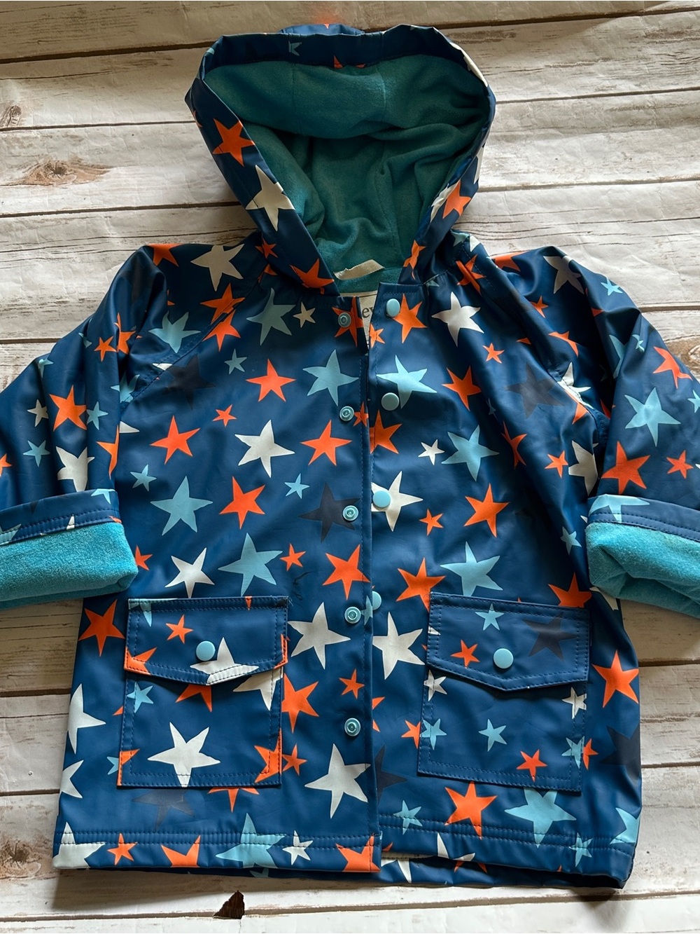 Hatley stars raincoat fair stains holes wear 5y